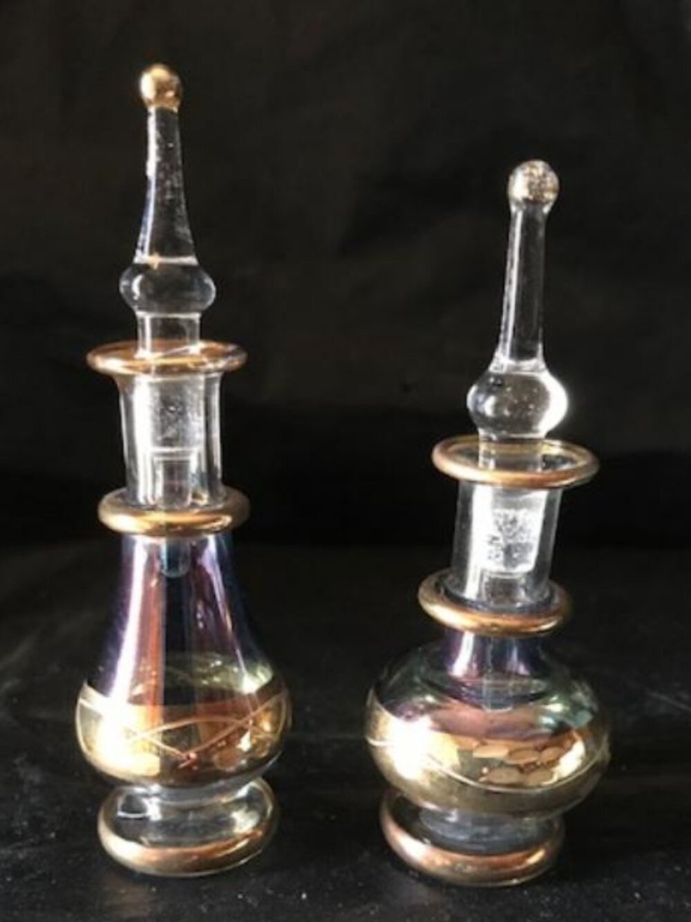 Set of 2 (Two) Vintage Egyptian Glass Perfume Bottle w 24K Gold Accents Lot #3